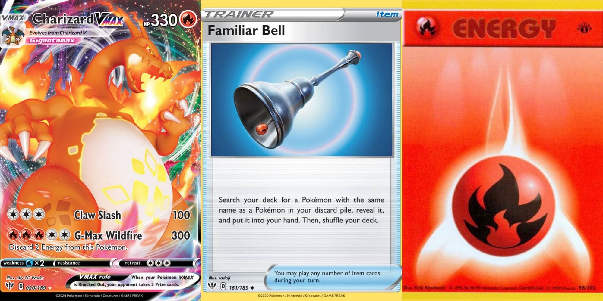 pokemon tcg charizard vmax familiar bell and a fire energy