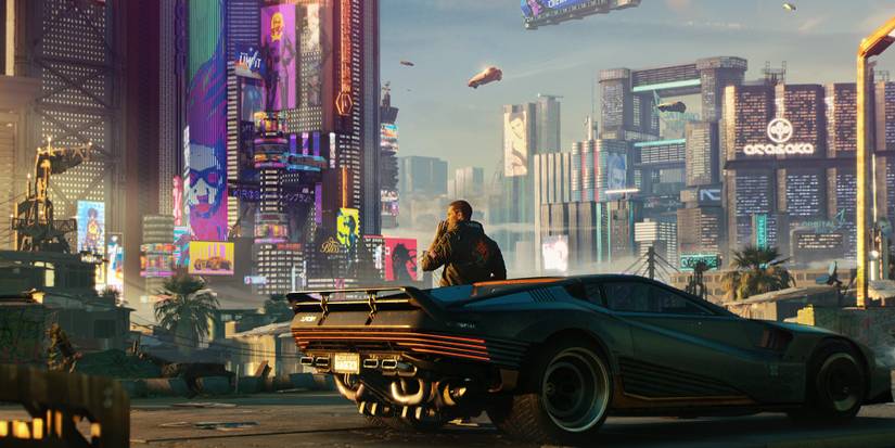 V in front of Night City