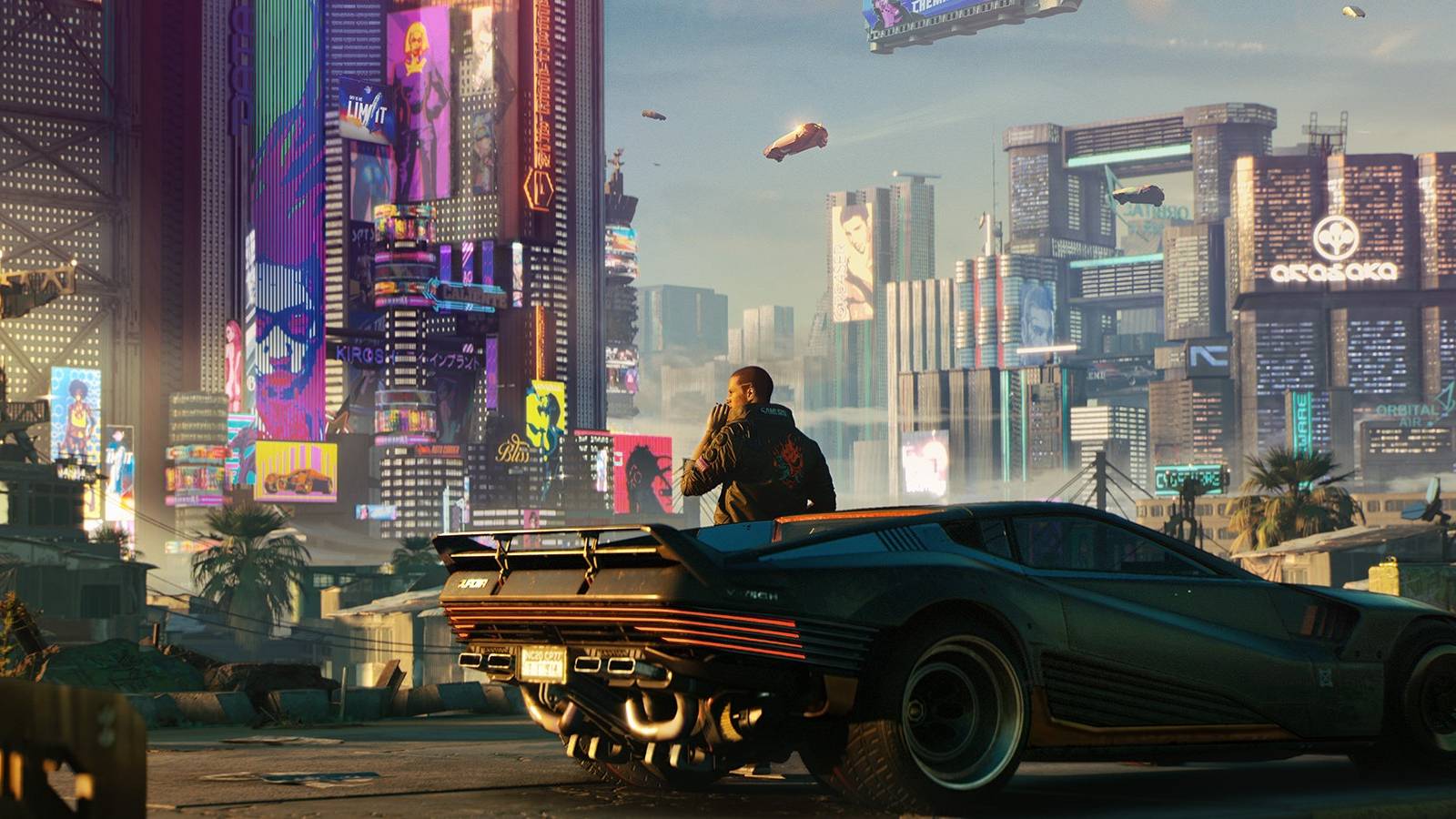 V in front of Night City