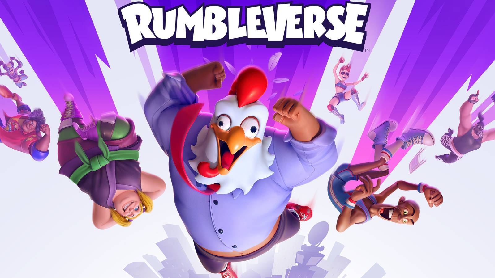 rumbleverse title art chicken mask
