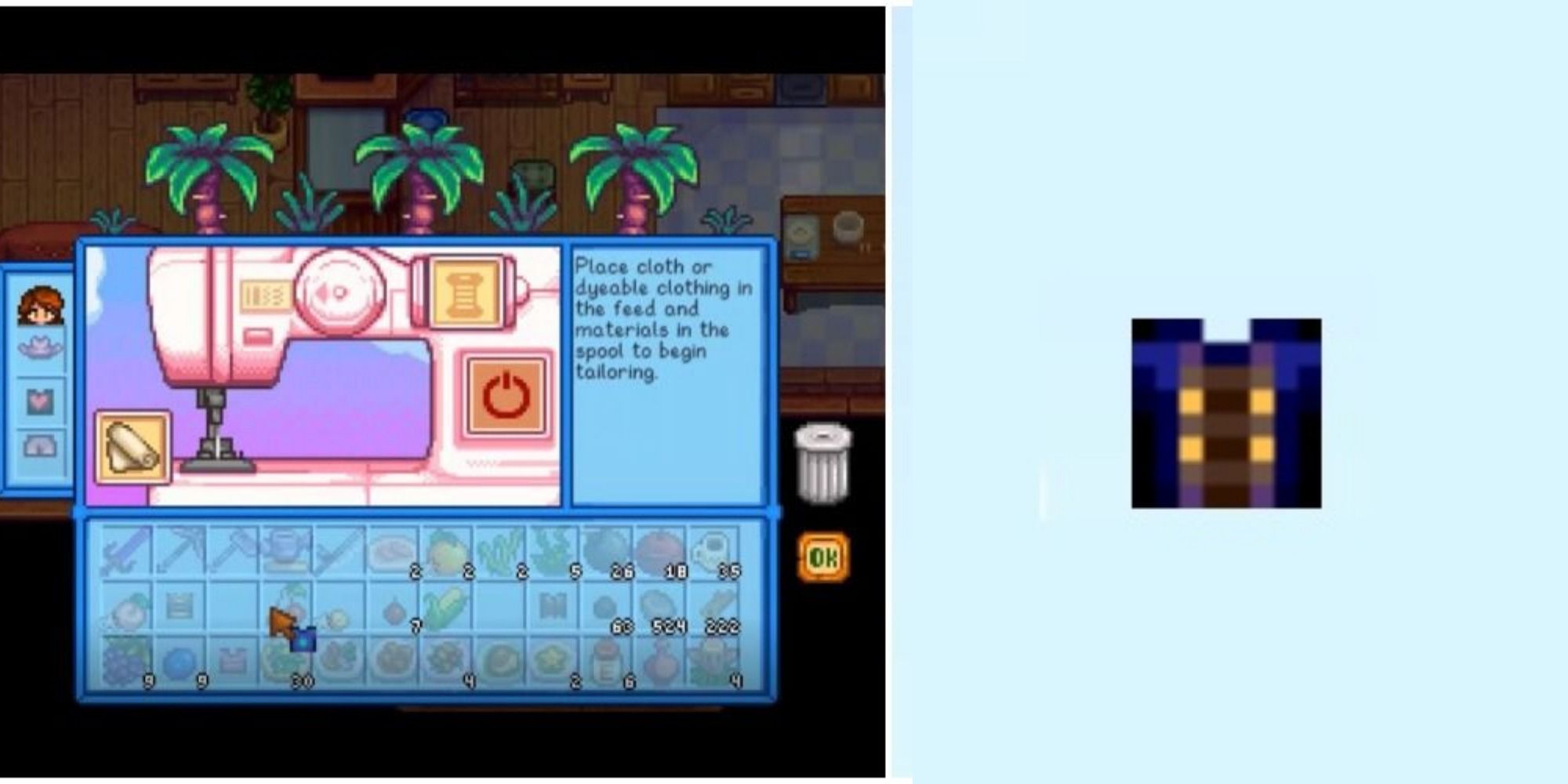 sewing machine using for squid ink stardew valley