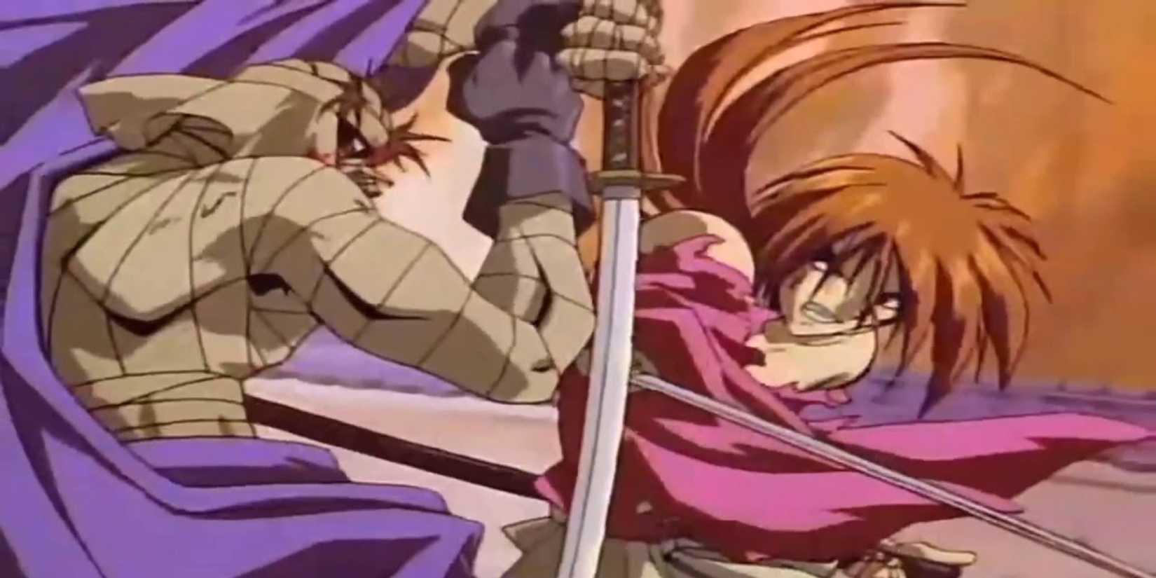 Kenshin clashes with Shishio Makoto in the original Rurouni Kenshin anime.