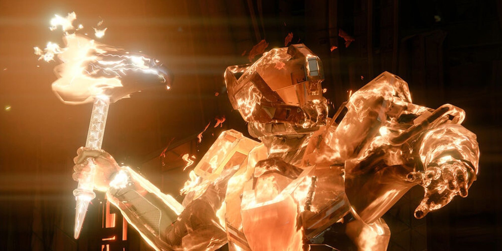 Solar Titan Guardian wielding flaming weapon Destiny 2 