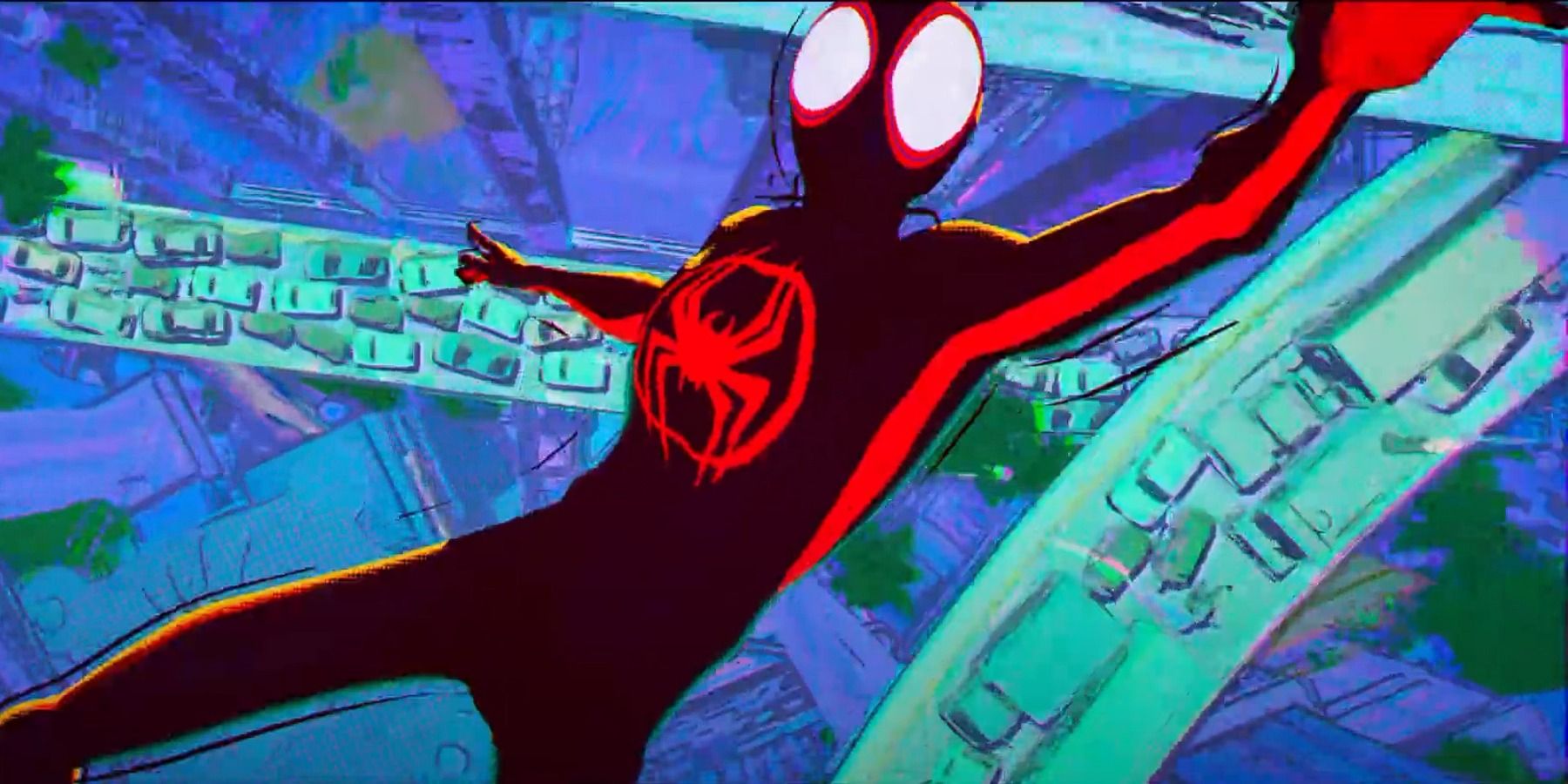 Spider-Man Miles Morales falling Across the Spider-verse