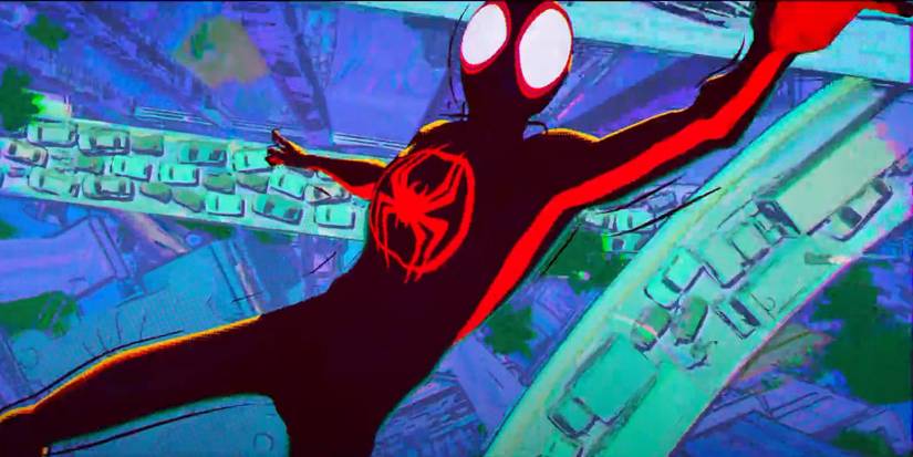 Spider-Man Miles Morales falling Across the Spider-verse