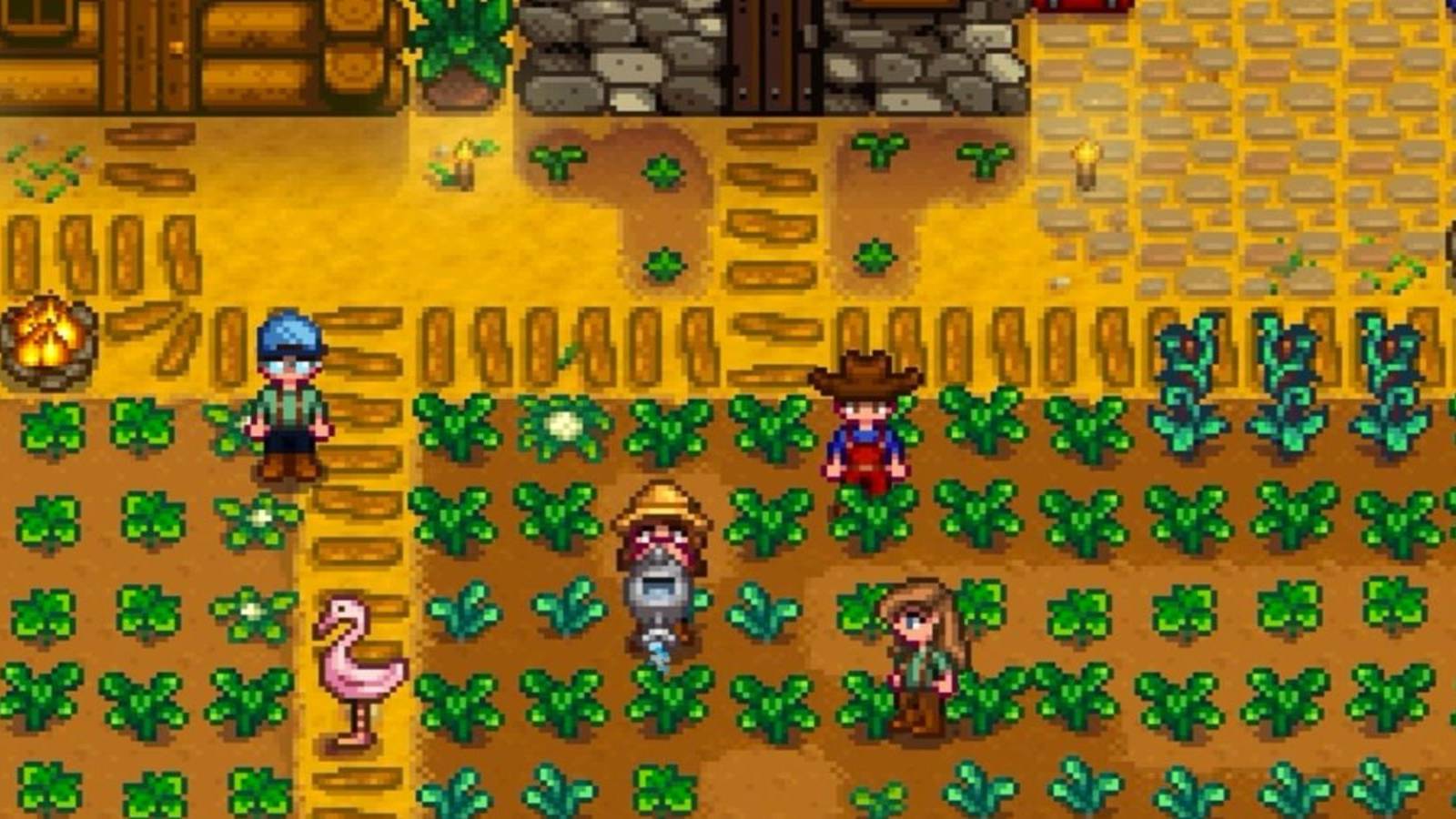 Multiple farmers on a farm in Stardew Valley
