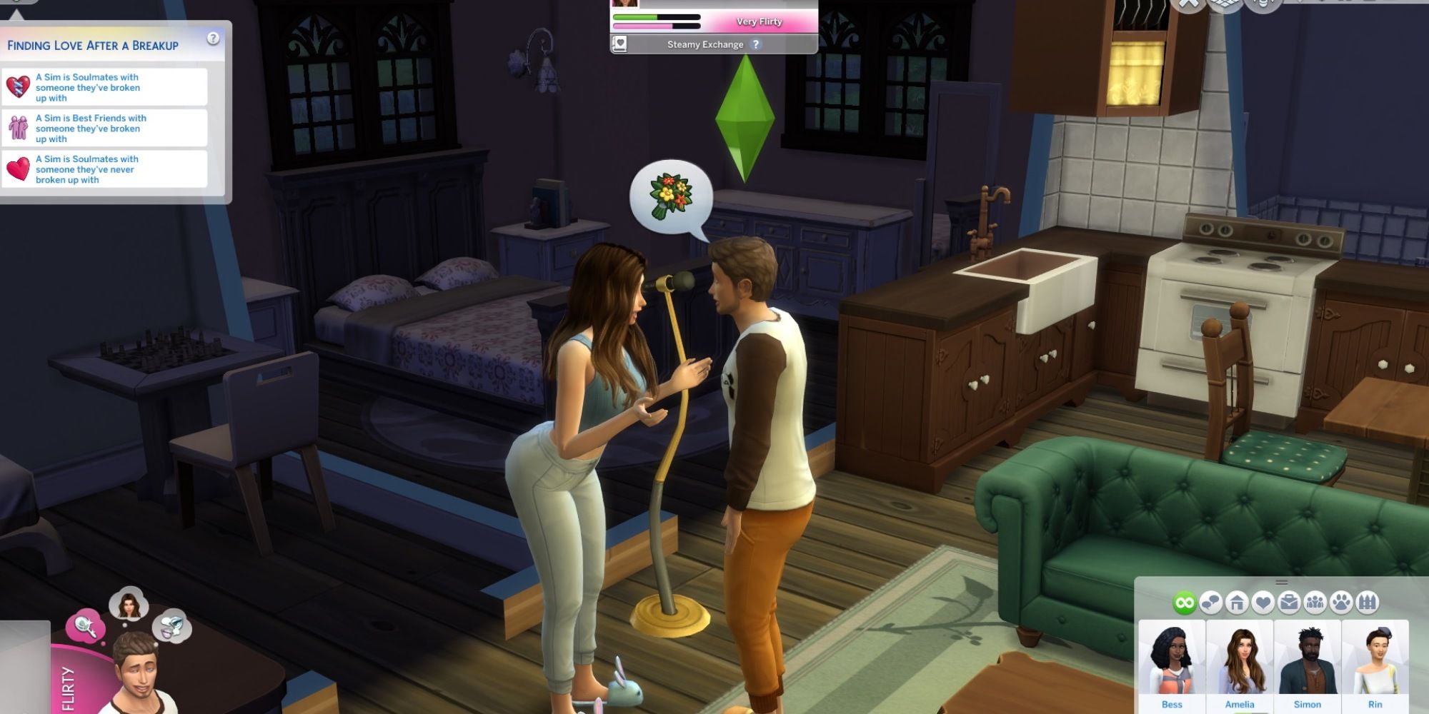 the female and male sim have the friendship bar green and the romance bar pink and nearly full