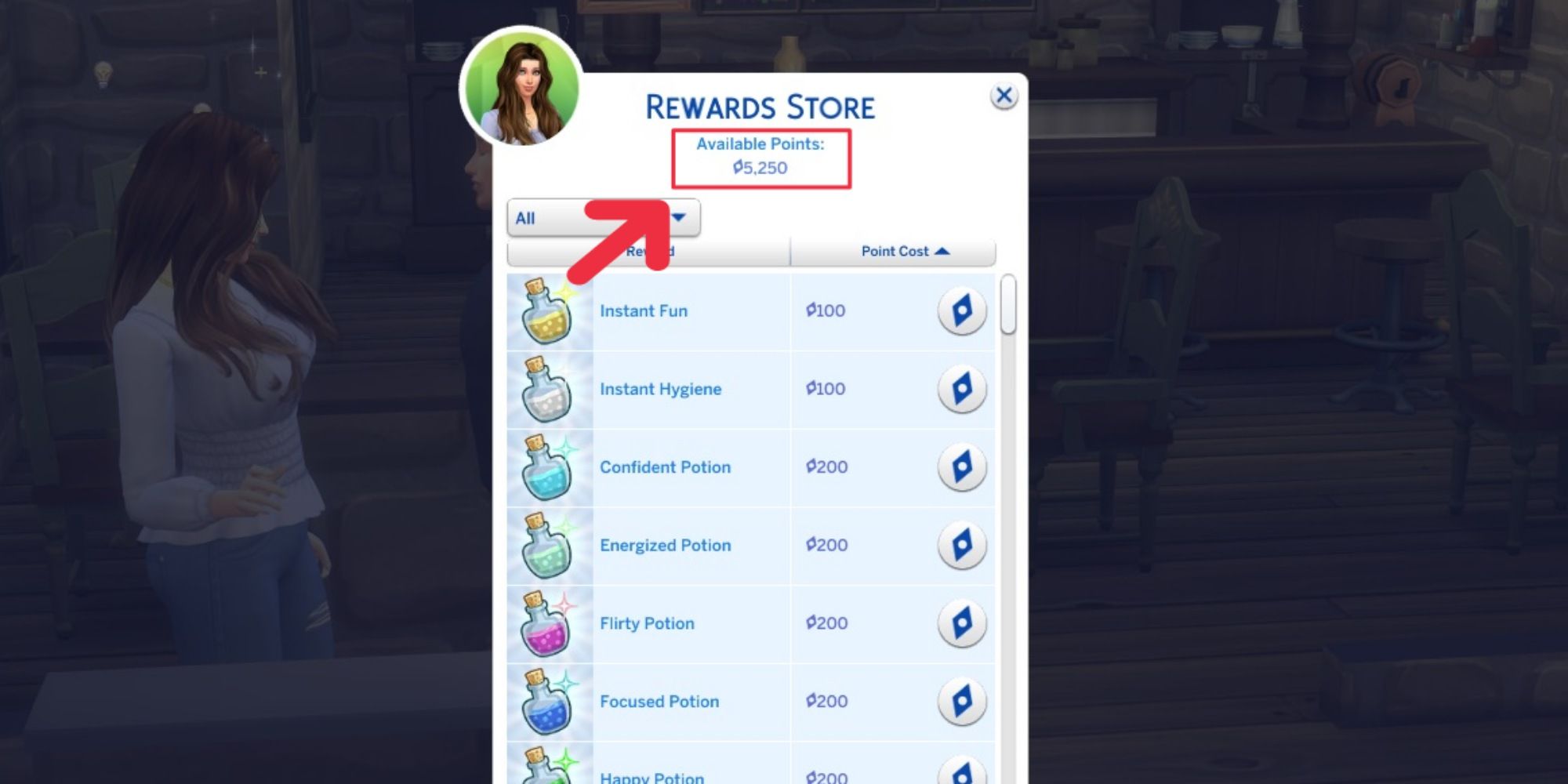 the female sim obtained 5000 reward points after completing the scenario