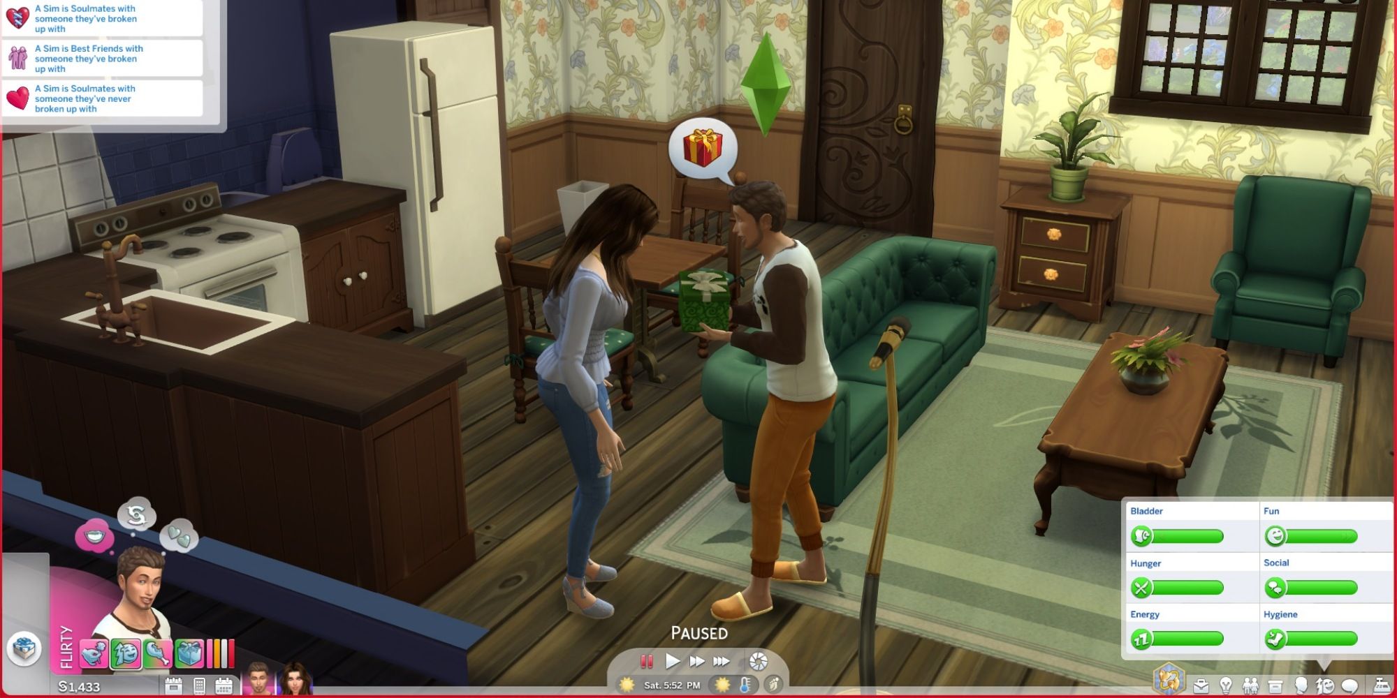 the male sim giving a gift to the female sim