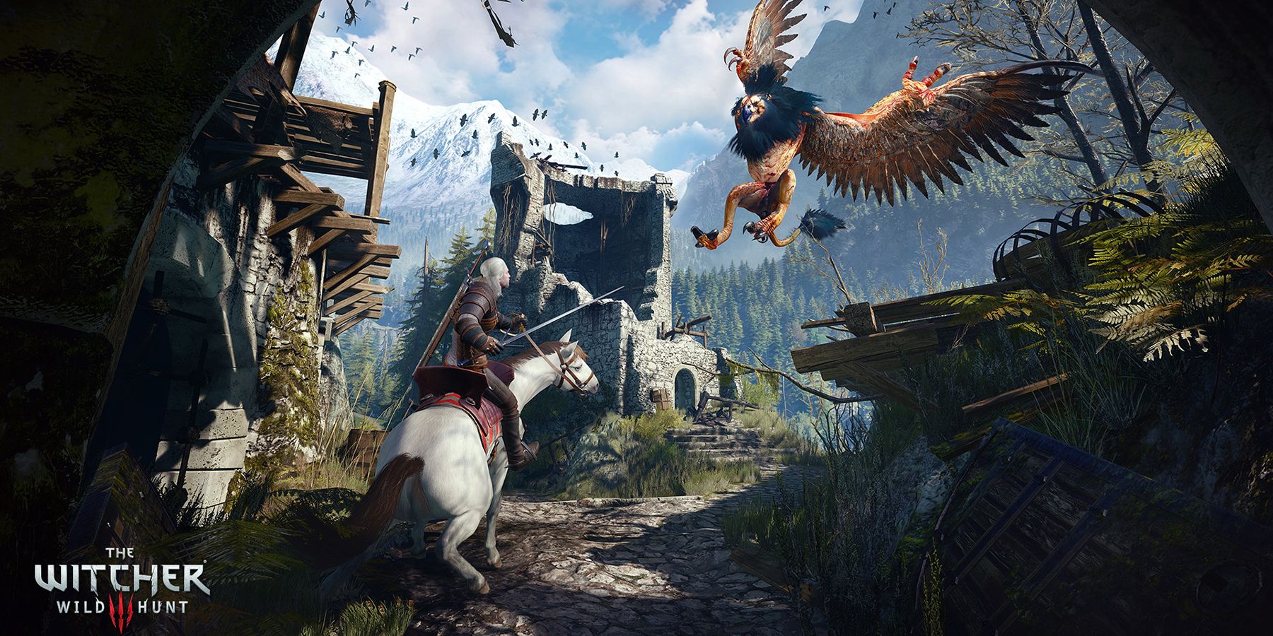 the witcher 3 - geralt fighting a griffin