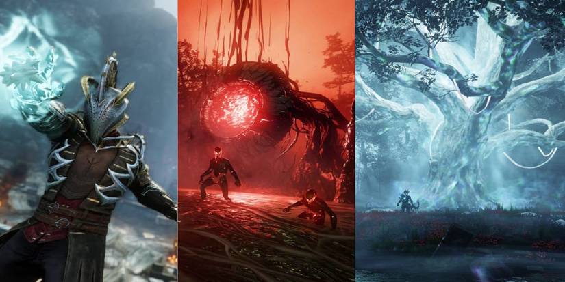 title image New World Lore questions split image Ice Gaunlet Corrupted portal Azoth Tree