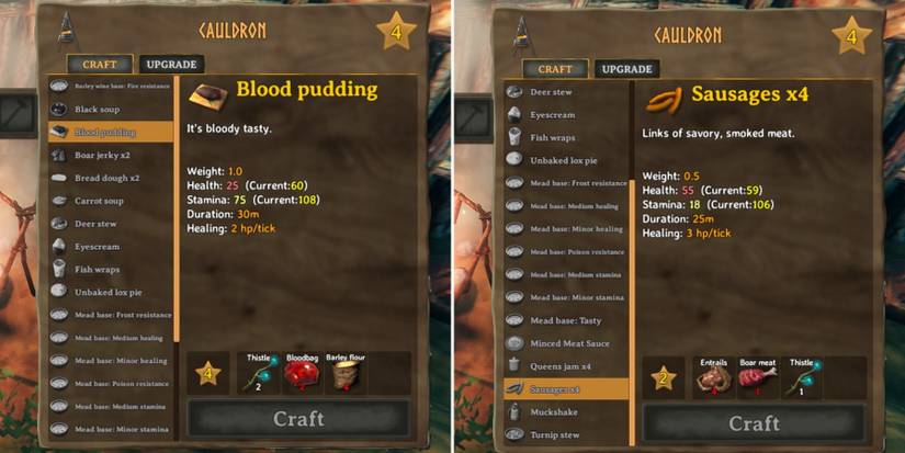 valheim blood pudding and sausages