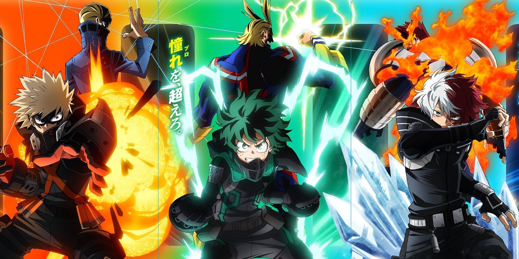Deku, Shoto, and Dynamight side-by-side