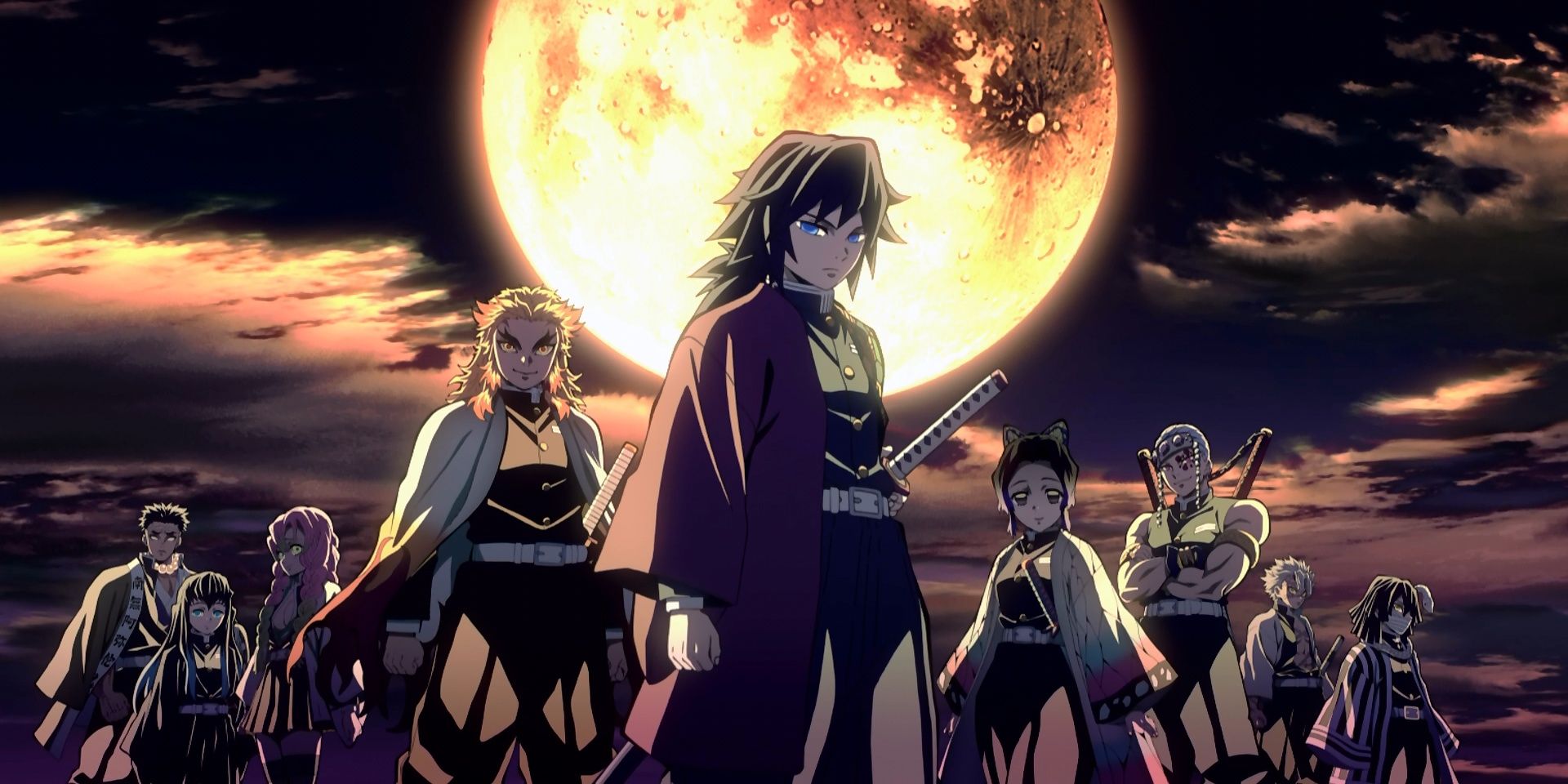 Mugen Train Main characters with the moon in the background