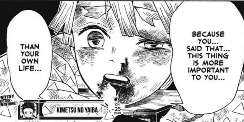 zenitsu telling Tanjiro that he protected the box