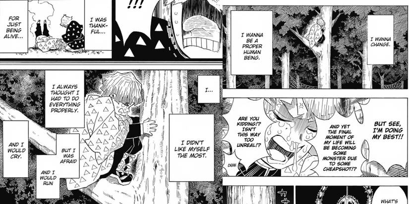 zenitsu yelling out that he wishes to change and hate himself the most