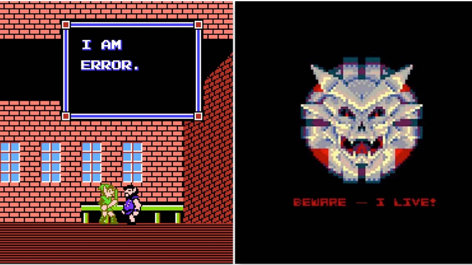 Talking to an NPC from Zelda 2 and Sinistar from Sinistar