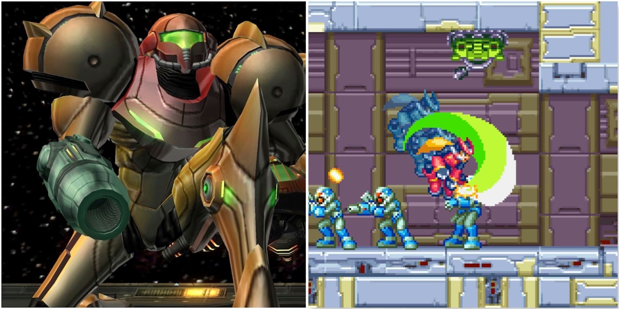 Самус из Metroid Prime и сражение с врагами в Mega Man Zero