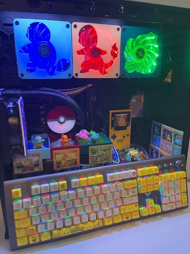 Custom Pokemon Computer Gamer Builds Impressive Pokemon Starter-Themed Gaming PC