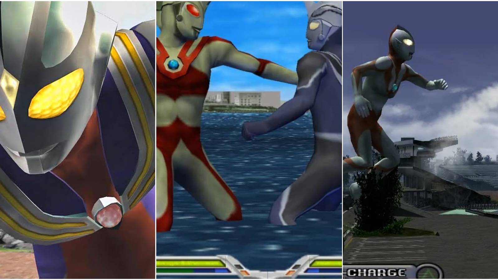 A joined image of three different Ultraman games.