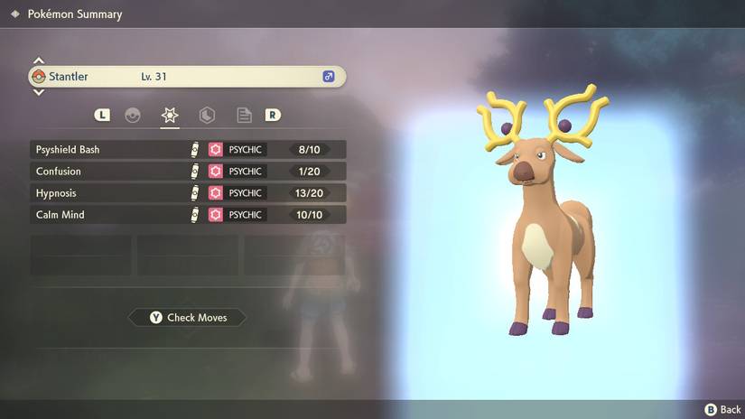 pokemon legends arceus how to evolve stantler into wyrdeer psyshield bash agile style moves pp camp