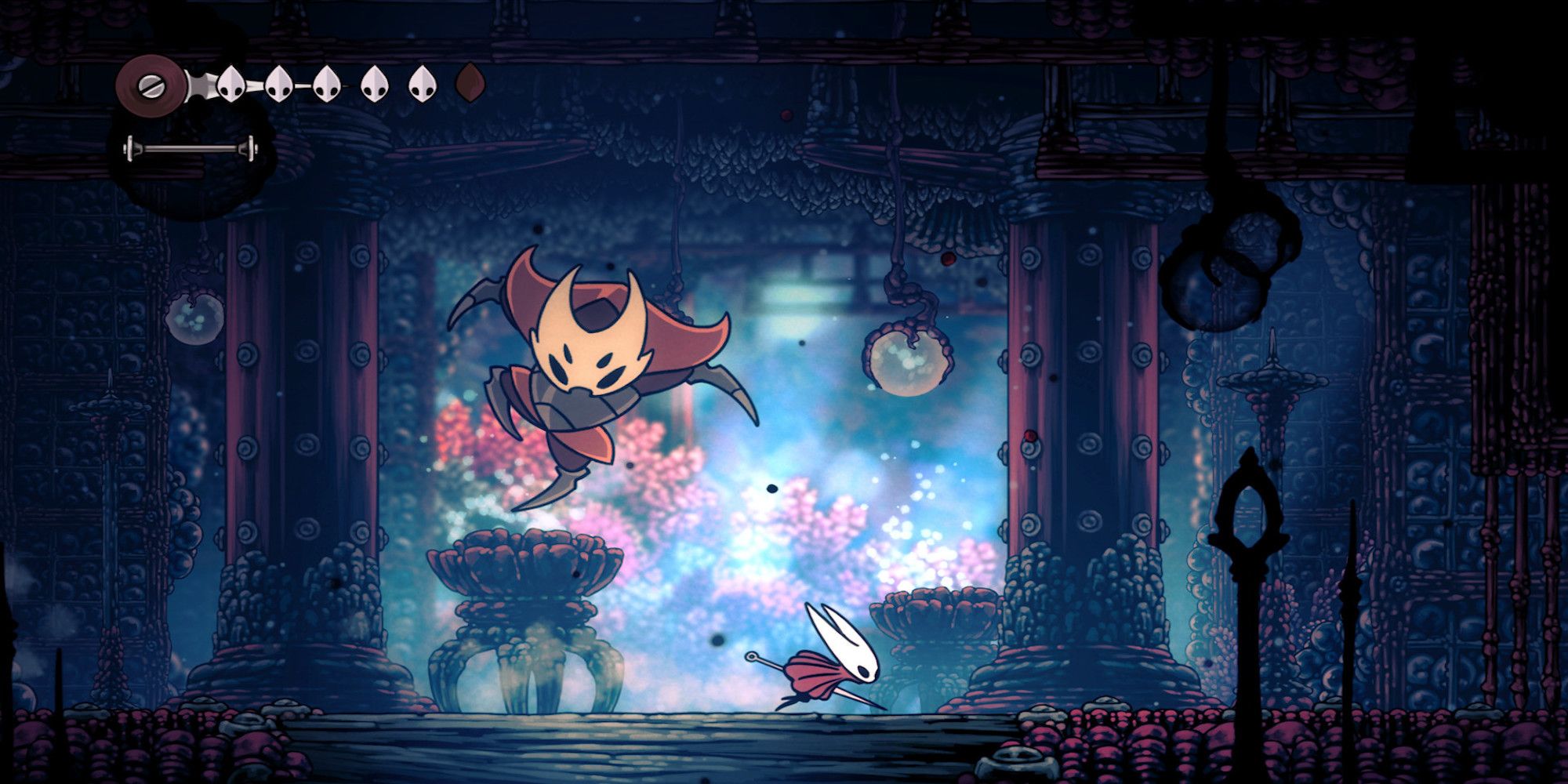 Fighting a boss in Hollow Knight Silksong