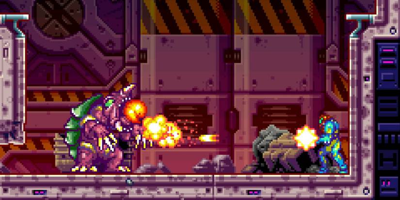 Fighting enemies in Metroid Fusion