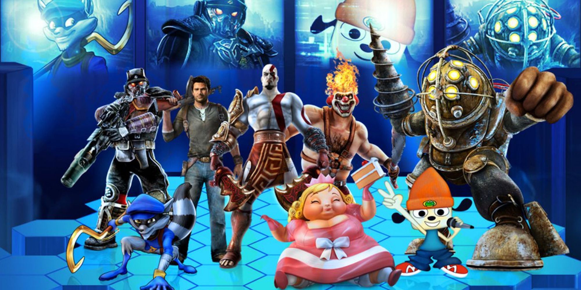 Promo art featuring characters from PlayStation All-Stars Battle Royale