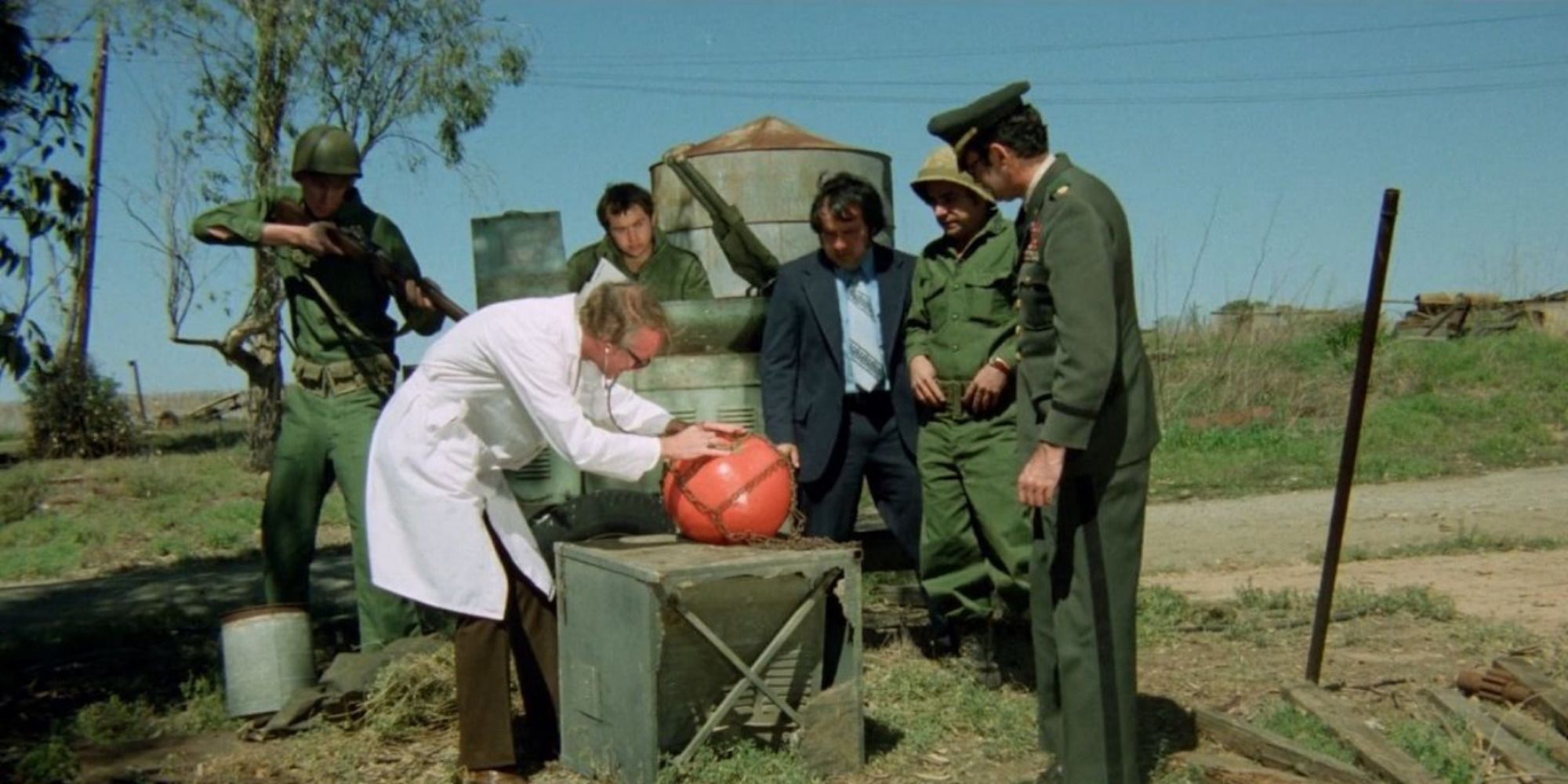 Characters in a scene from Attack Of The Killer Tomatoes