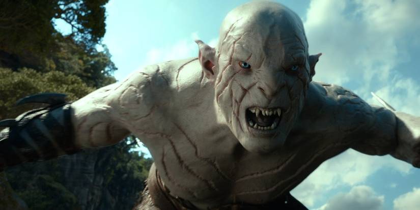 Azog the orc looks into the camera during The Hobbit movie