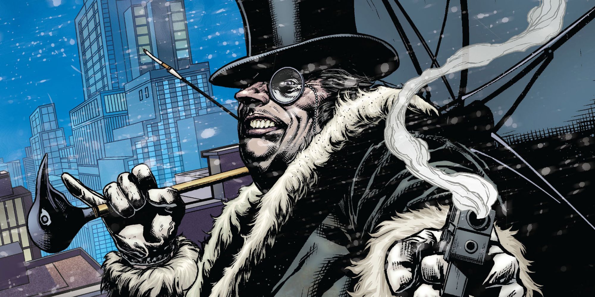 The Penguin sneering and holding a smoking gun in Batman 23.3