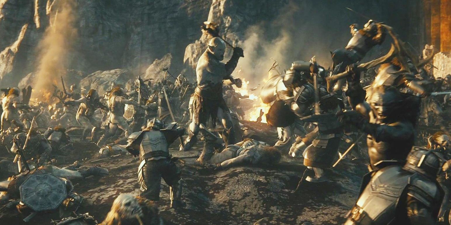 Azog fights dwarves at the Battle of Azanulbizar in The Hobbit