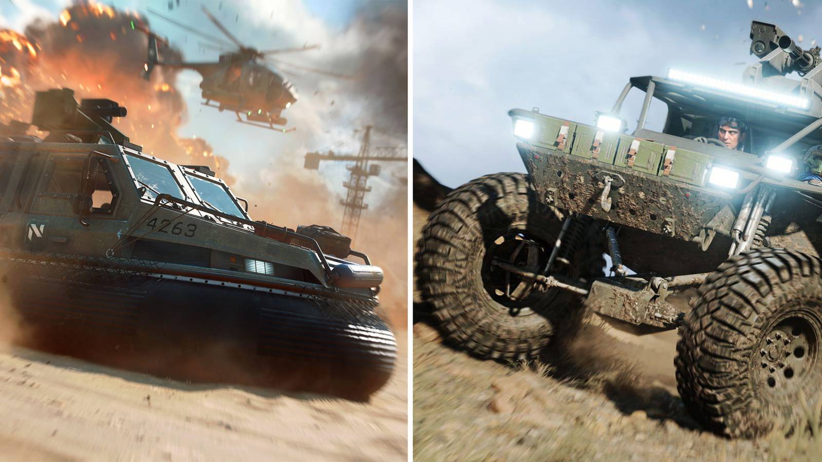 A Hovercraft, Nightbird, and LATV4 Recon rush into combat in Battlefield 2042