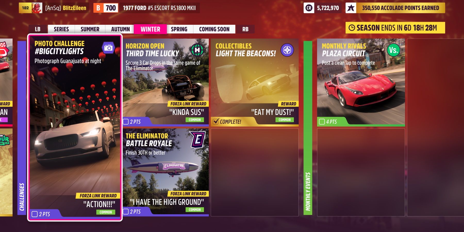 Forza Horizon 5 Winter Series 3 Festival Playlist menu