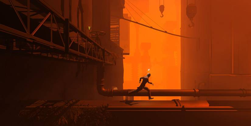 The protagonist of Black The Fall runs through an empty city