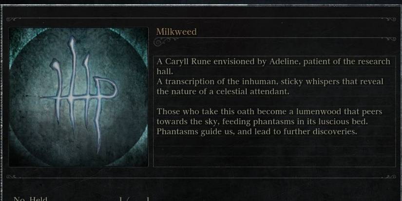 Bloodborne Milkweed Rune item description 