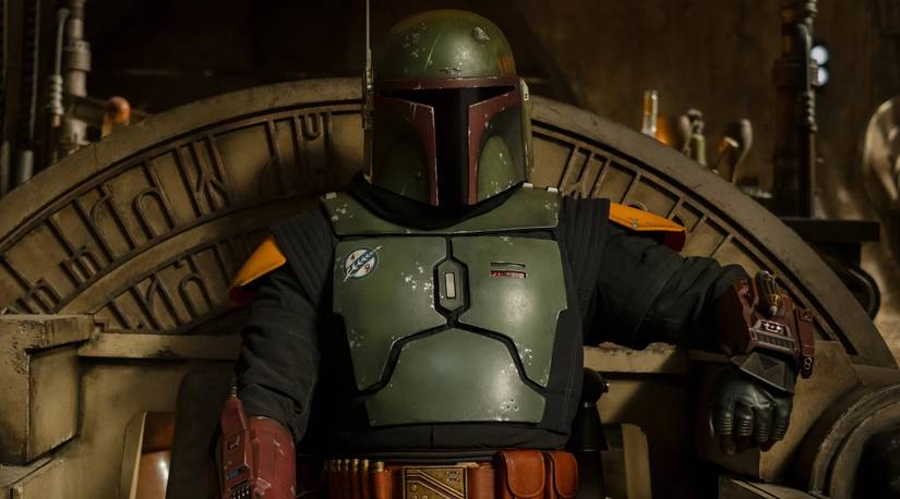 Boba Fett sitting on his throne in The Book of Boba Fett