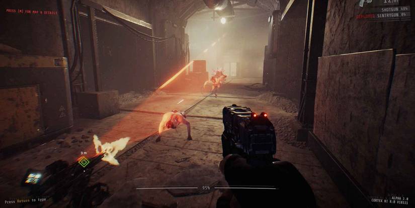 A Burst Sentry firing at the advancing enemy in GTFO