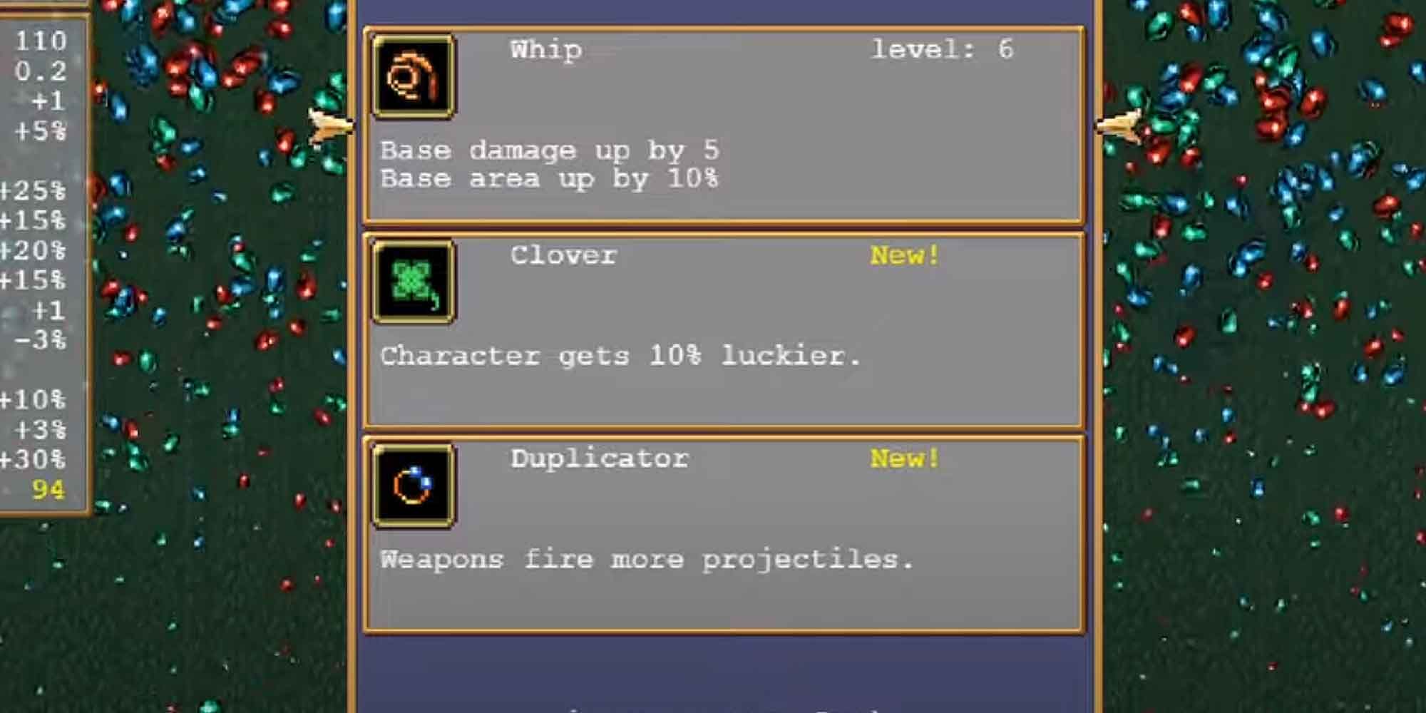 Getting the Clover as an option when leveling-up in Vampire Survivors