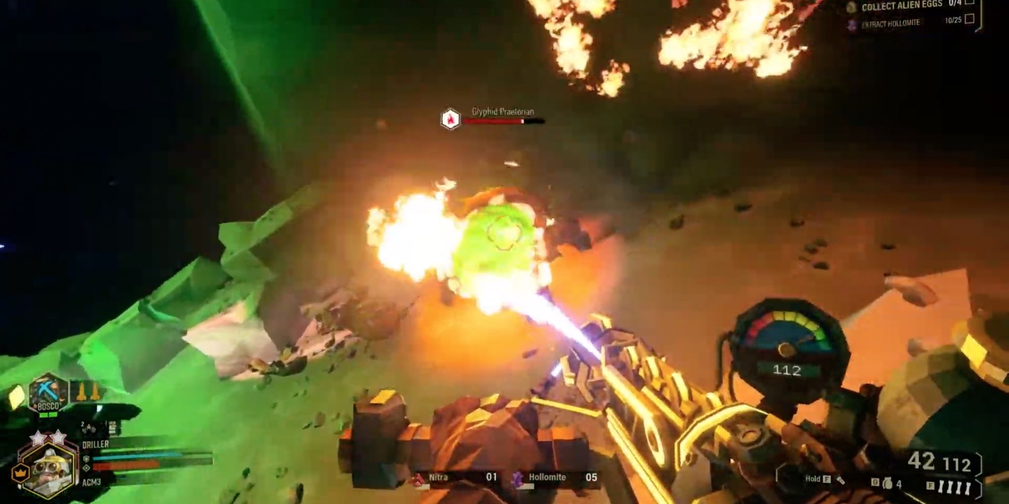 Deep Rock Galactic - CPSPR Flamethrower - Player scorches enemy up front