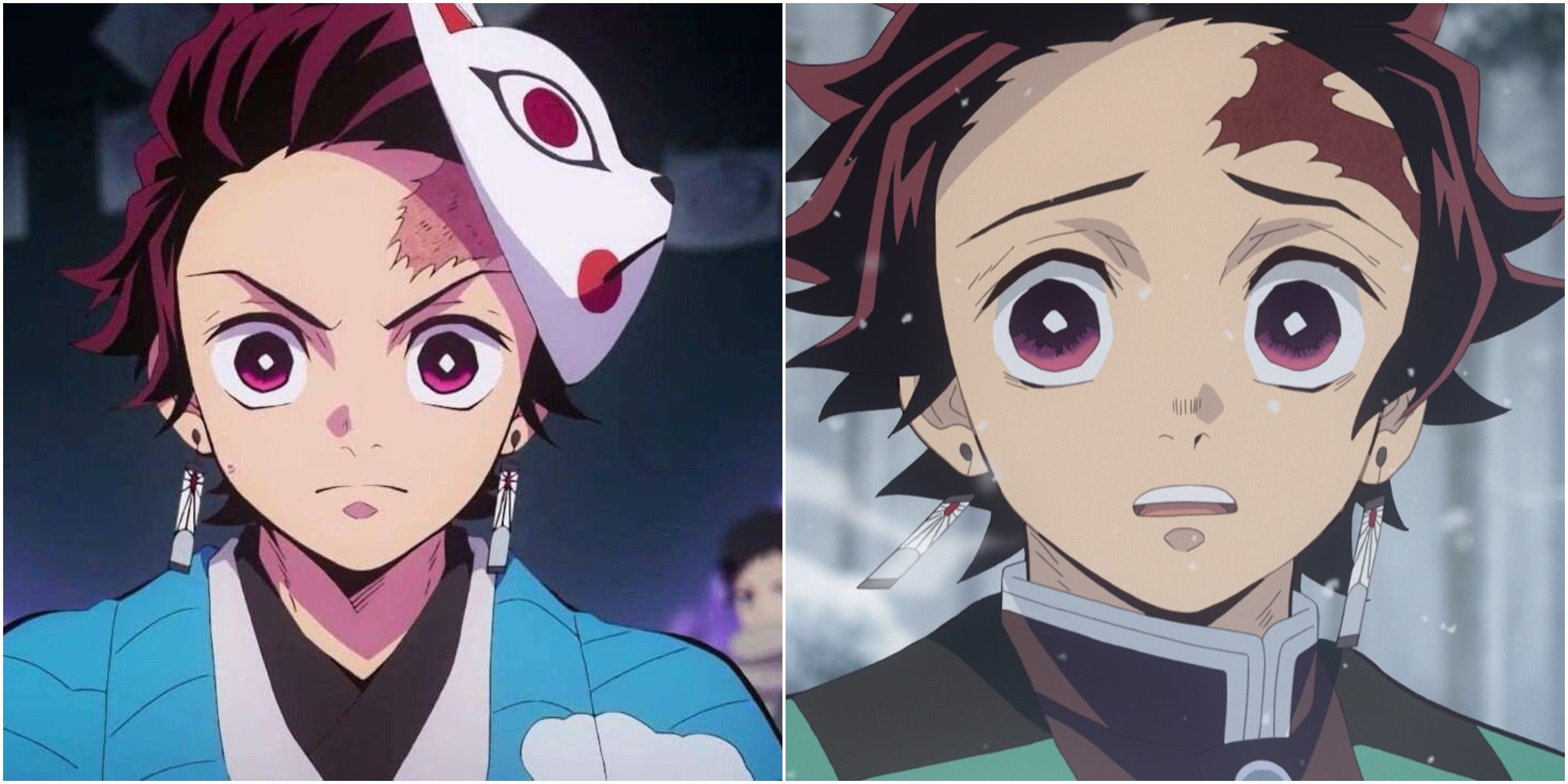 Demon Slayer: Collage Of Tanjiro Kamado With Fox Mask And Close Up