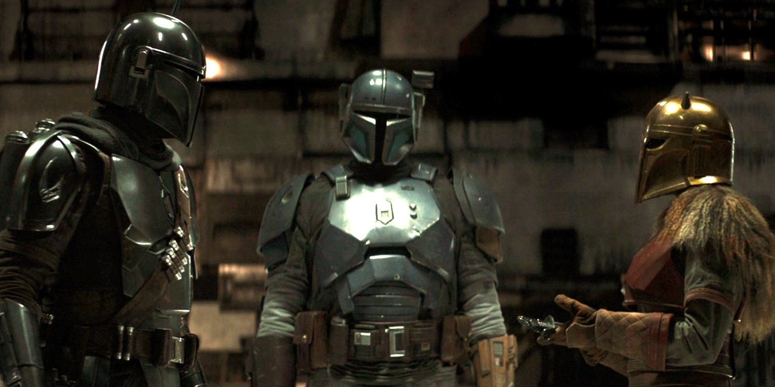 Din Djarin with other Mandalorians in The Book of Boba Fett