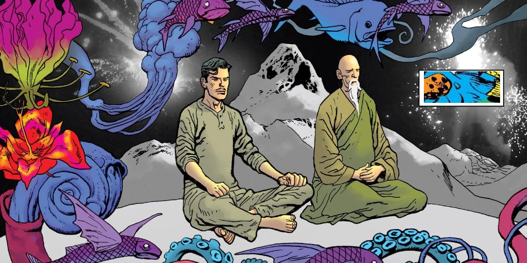 Doctor Strange meditating with the Ancient One
