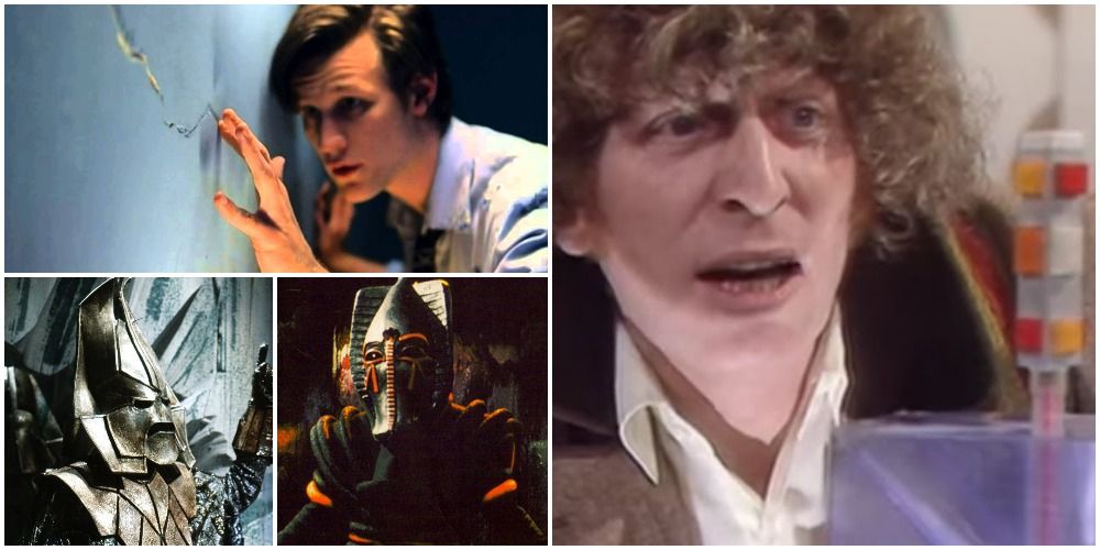 Collage of the Fourth Doctor, Eleventh Doctor, and enemies