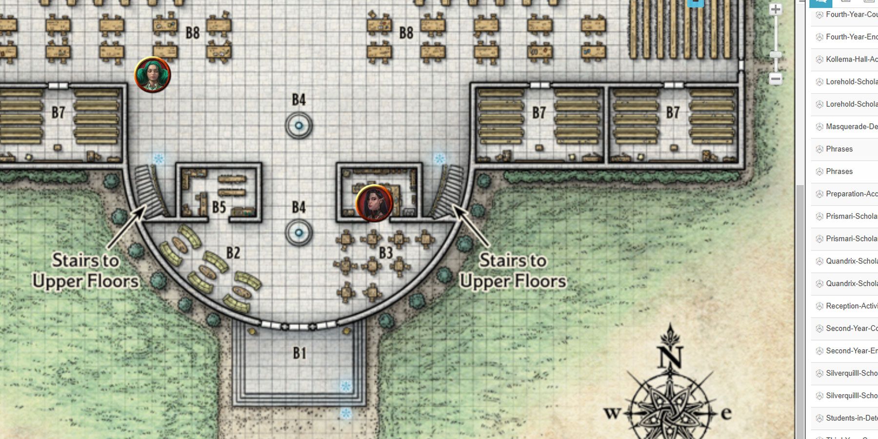 Dungeons-&-Dragons-Strixhaven-Library-Map-with-character-tokens-in-roll20