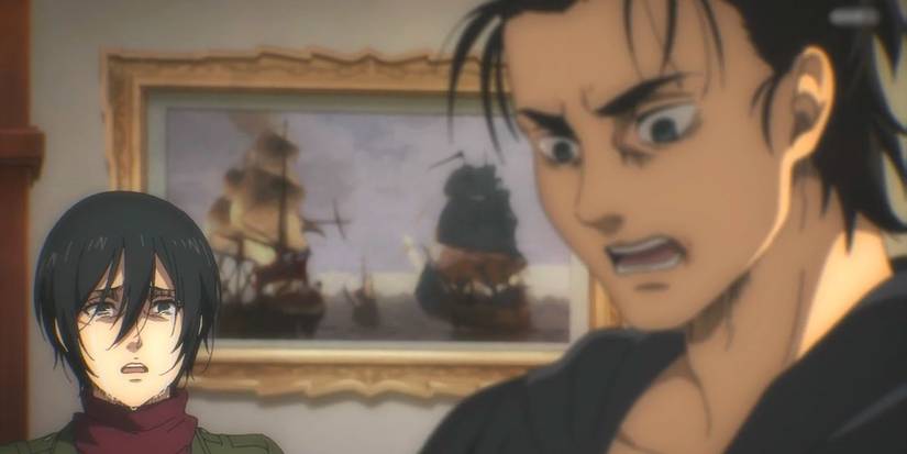 Eren verbally abusing Mikasa in Attack on Titan