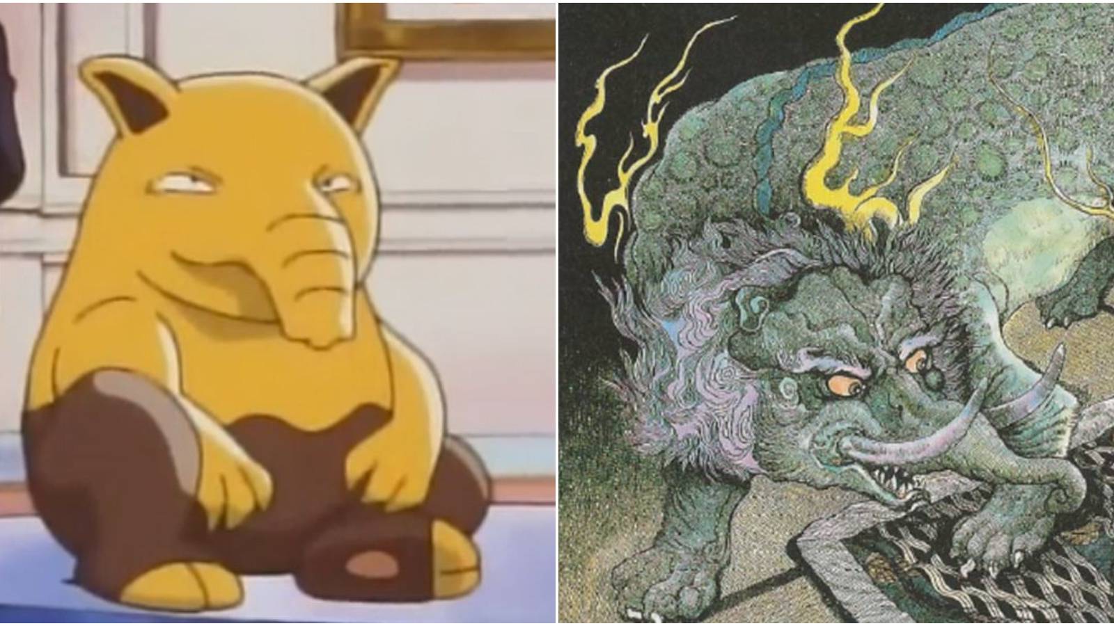 Split image of Drowzee and Baku.
