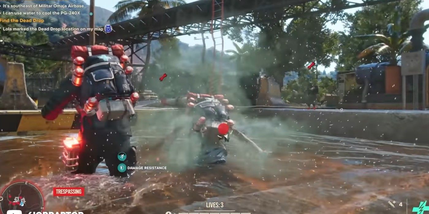 Far Cry 6 Supremo Medico being used in combat with companion in water pool