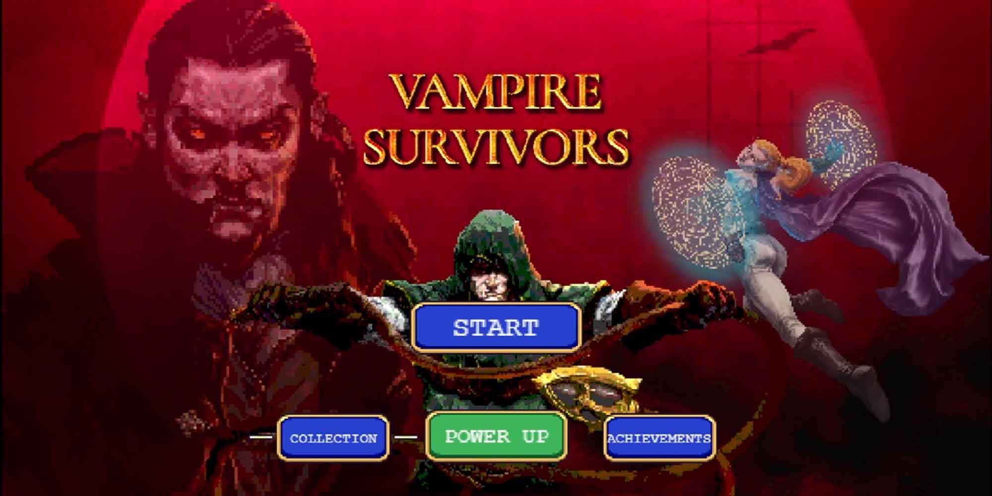 The title screen for Vampire Survivors