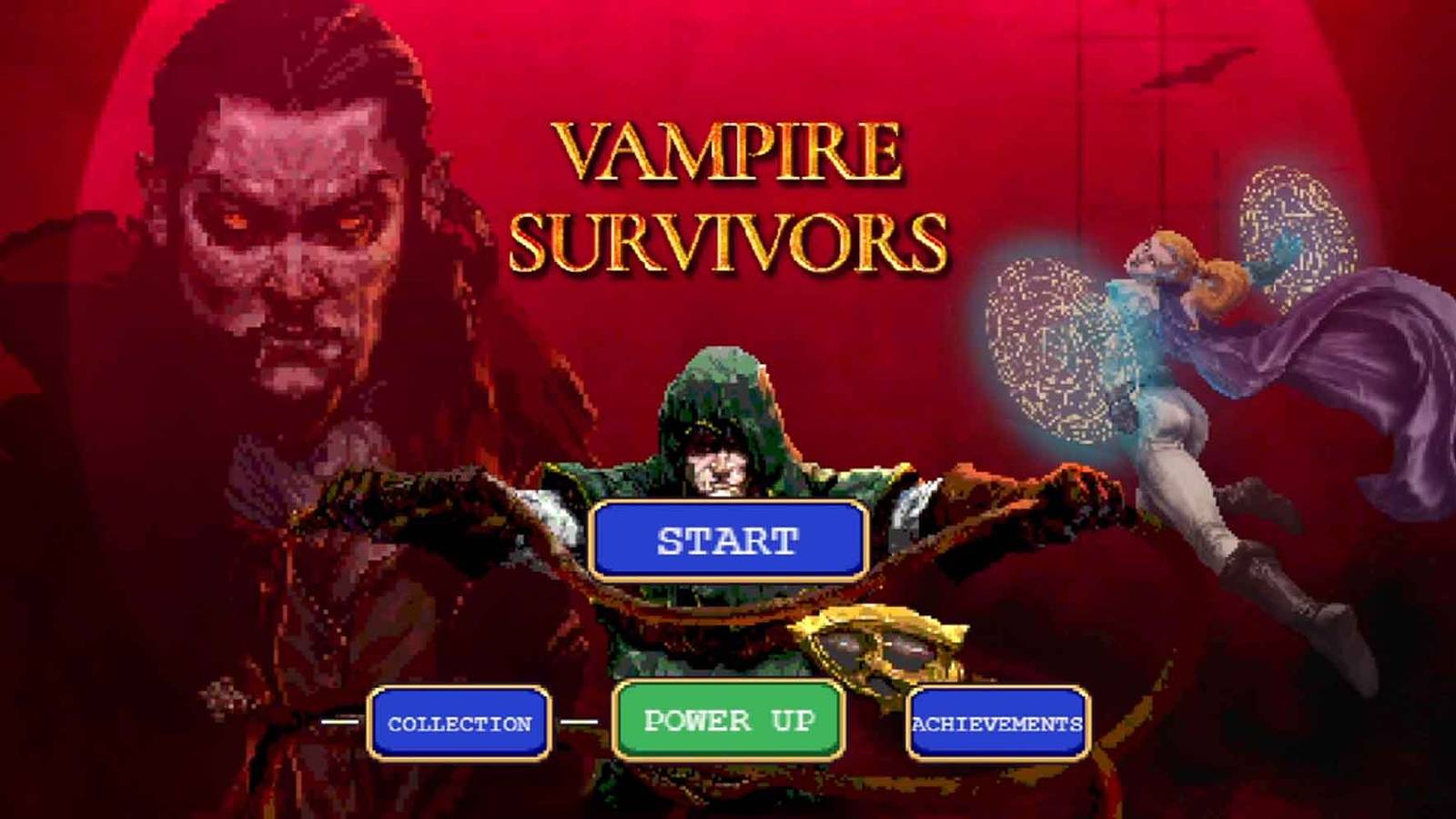 The title screen for Vampire Survivors
